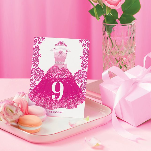 Numeração De Mesa Fashion Rosa Sonho Princesa Gown Quinceanera (Pink Fashion Dream Princess Gown Quinceanera Party Table Number)