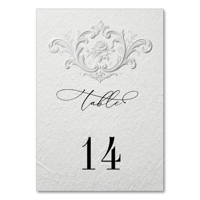 Numeração De Mesa Faux Embossed Floral Wedding Table Numbers (Frente)