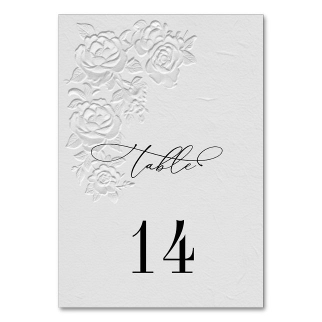 Numeração De Mesa Faux Embossed White Roses Wedding Table Numbers (Verso)