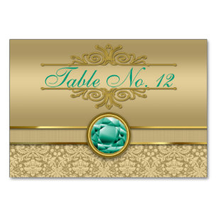 Numeração De Mesa Faux Emerald Green Gemstone Dourado Damasco Metáli
