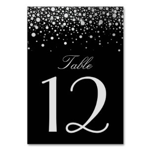 Numeração De Mesa Faux Silver Foil Confetti Pontos da Tabela Preta N