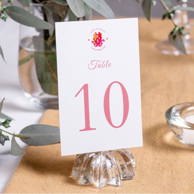 Numeração De Mesa Felicidade dupla aquarela casamento floral chinês (Criador carregado)