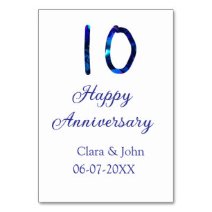 Numeração De Mesa Feliz 10º aniversário brilho azul adicionar nome d