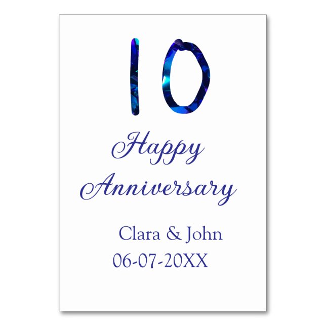 Numeração De Mesa Feliz 10º aniversário brilho azul adicionar nome d (Frente)