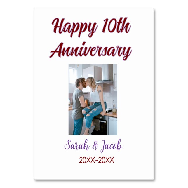 Numeração De Mesa Feliz 10º aniversário foto casal d (Frente)