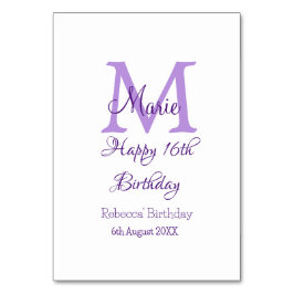 Numeração De Mesa Feliz 16º Aniversário, púrpura, adiciona nome mono