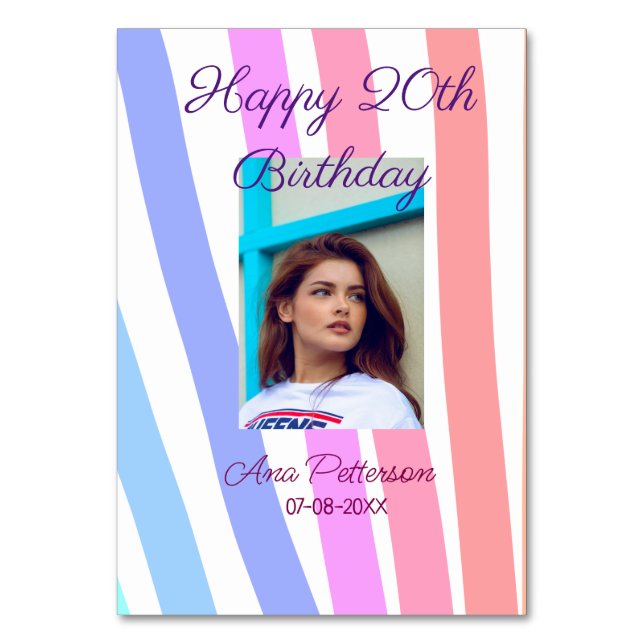 Numeração De Mesa Feliz 20 Aniversário do arco-íris Rústico Fotógraf (Frente)