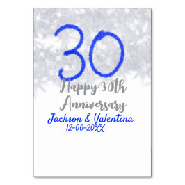 Numeração De Mesa Feliz aniversário de 30 do casamento, azul-prata