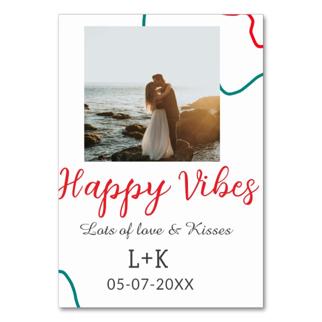 Numeração De Mesa Feliz Vibes, casal de feriado, data do casamento v (Frente)