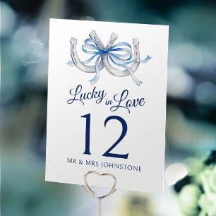 Numeração De Mesa Ferraduras faixa azul sorte aquarela casamento