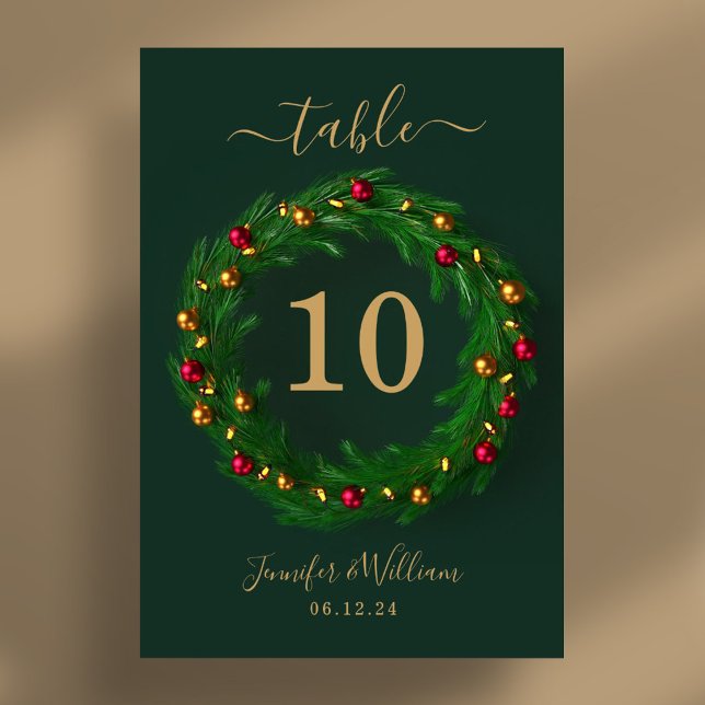 Numeração De Mesa Fesath Xmas Holiday Weday Green (Festive Wreath Xmas Holiday Wedding Green Table Number)