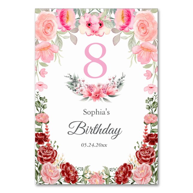 Numeração De Mesa Festa de aniversário Floral Elegante (Frente)