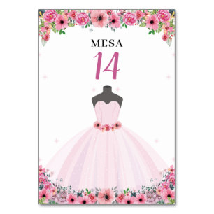 Numeração De Mesa Festa de Vestido de Quinceanera Floral Rosa