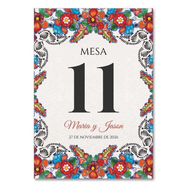 Numeração De Mesa Fiesta Colorful Flowers Botanical Spanish Wedding (Frente)