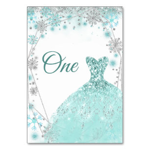 Numeração De Mesa Floco de neve de Teal Inverno Quinceañera