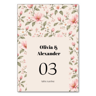 Numeração De Mesa Flor de Cerejeira Rosa Suave Padrão Floral Sem Cos