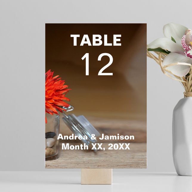 Numeração De Mesa Flor de Laranja em Mesa de Jarro de Mason (Orange Flower in Mason Jar Table Number)