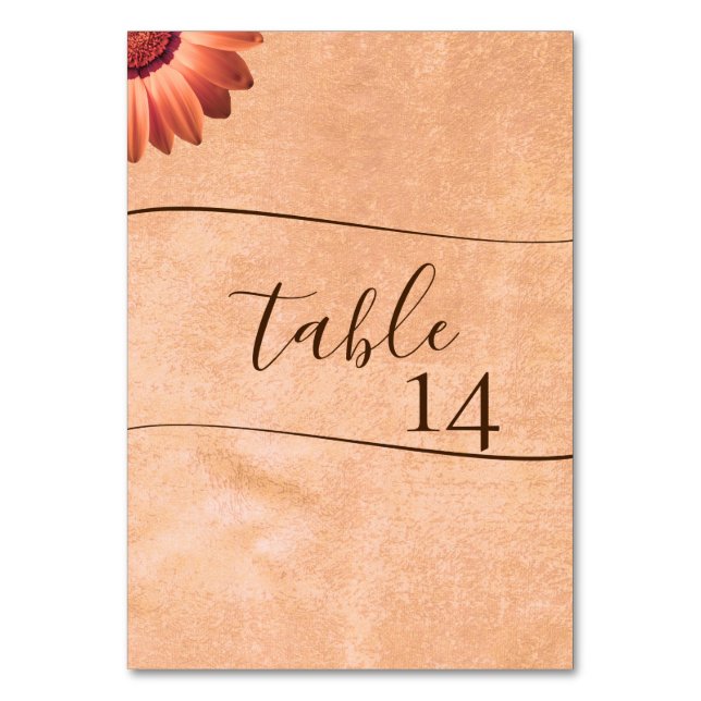 Numeração De Mesa Flor Gerbera no casamento de pêssego Abstrato (Frente)