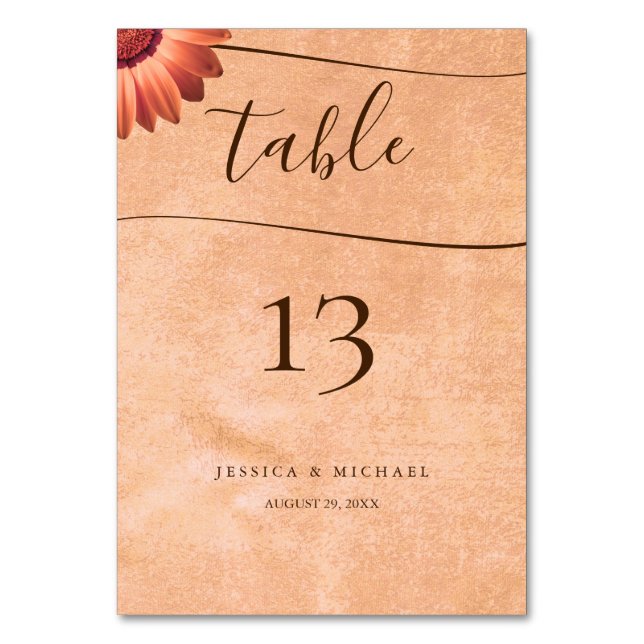 Numeração De Mesa Flor Gerbera no casamento de pêssego Abstrato (Frente)