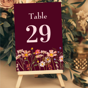 Numeração De Mesa Flor Silvestre Boho Floral Borgonha Rosa Desbotado