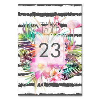 Numeração De Mesa Flor tropical flamingos stripes design de casament