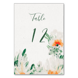 Numeração De Mesa Florais Aquarela Verde Floresta, Laranja, Branco
