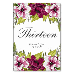 Numeração De Mesa Florais brancos magenta elegantes e botânicos verd