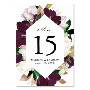 Numeração De Mesa Florais de Ameixa Escura Casamento Personalizado