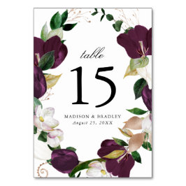 Numeração De Mesa Florais de Ameixa Escura | Casamento Personalizado