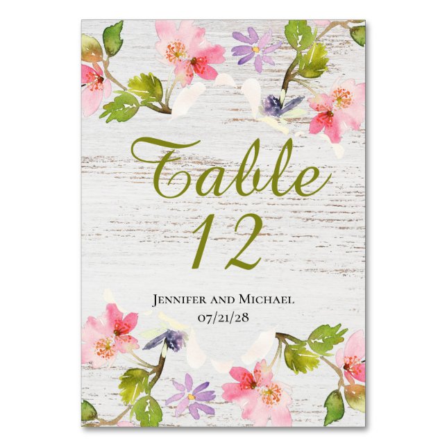 Numeração De Mesa Florais Rosa Russos na Madeira Branca Reservada (Frente)