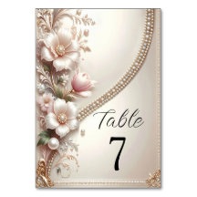 Floral and Pearl Embellishments Table Number