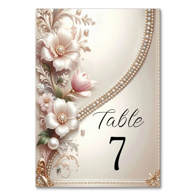 Numeração De Mesa Floral and Pearl Embellishments Table Number (Frente)