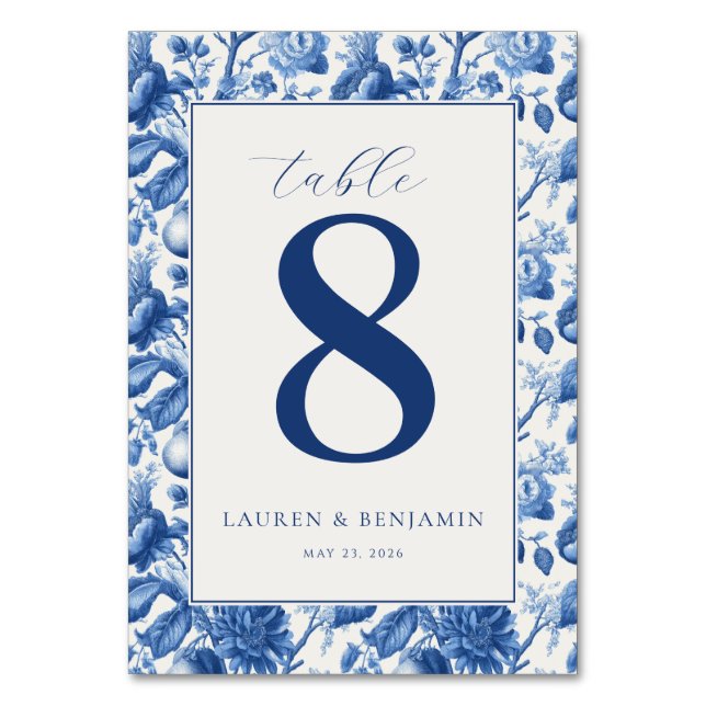 Numeração De Mesa Floral Azul Elegante (Frente)