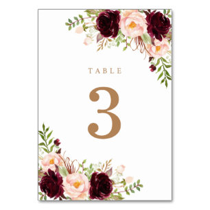 Numeração De Mesa Floral Blush Merlot Burgundy Berry Greenery Modern