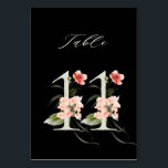 Numeração De Mesa Floral Botânico Elegante 11, Preto<br><div class="desc">COR DE FUNDO ALTERÁVEL | Este cartão de número de tabela apresenta um número verde-claro, decorado com ilustrações de cor d'água de flores e folhas em rosa-pincel, pêssego, vermelho, branco e verde. Este número de tabela é perfeito para casamentos, graduações, chás de fraldas, chás de panela, aniversários e outros eventos....</div>