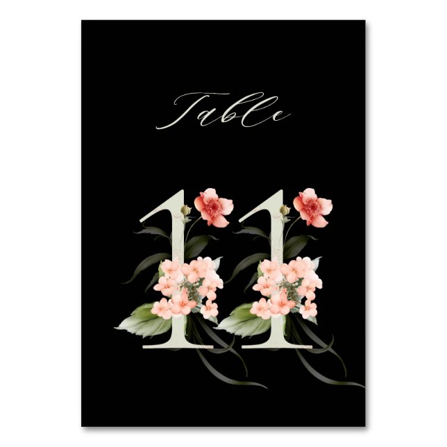 Numeração De Mesa Floral Botânico Elegante 11, Preto (Frente)