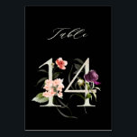 Numeração De Mesa Floral Botânico Elegante 14, Preto<br><div class="desc">COR DE FUNDO ALTERÁVEL | Este cartão de número de quadro apresenta um número verde decorado com ilustrações de cor d'água de flores e folhas em cor de pêssego, rosa-pincel, vermelho, roxo e verde. Este número de tabela é perfeito para casamentos, graduações, chás de fraldas, chás de panela, aniversários e...</div>