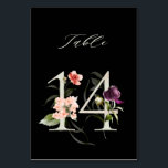 Numeração De Mesa Floral Botânico Elegante 14, Preto<br><div class="desc">COR DE FUNDO ALTERÁVEL | Este cartão de número de quadro apresenta um número verde decorado com ilustrações de cor d'água de flores e folhas em cor de pêssego, rosa-pincel, vermelho, roxo e verde. Este número de tabela é perfeito para casamentos, graduações, chás de fraldas, chás de panela, aniversários e...</div>