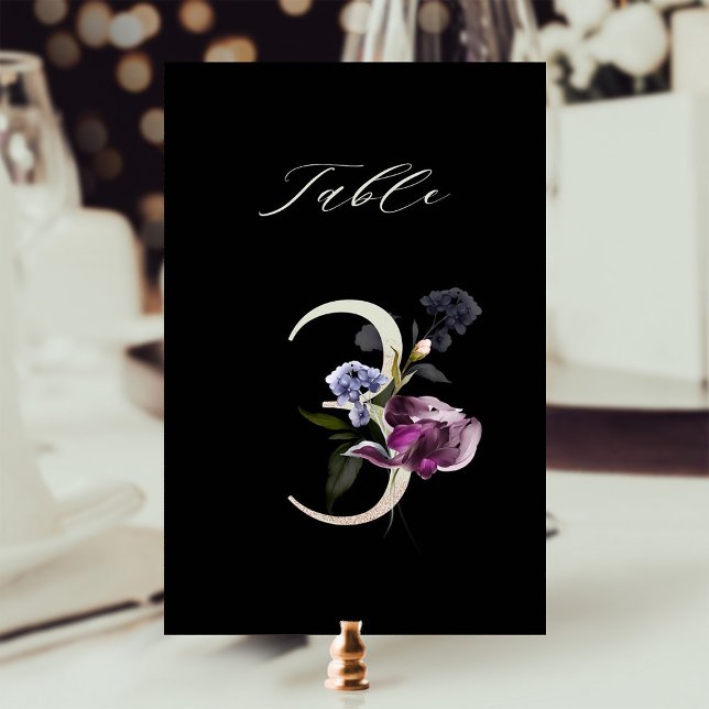 Numeração De Mesa Floral Botânico Elegante Número 3, Preto (Criador carregado)