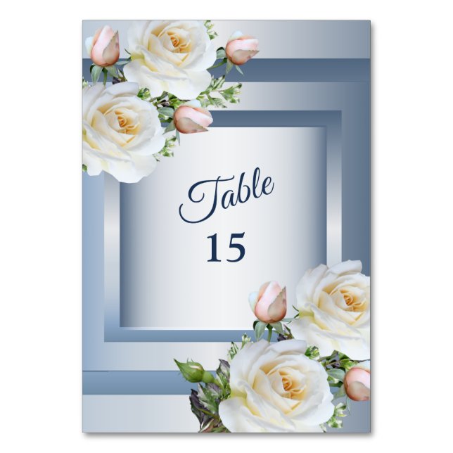 Numeração De Mesa Floral Branco Elegante Cinza Azul (Frente)