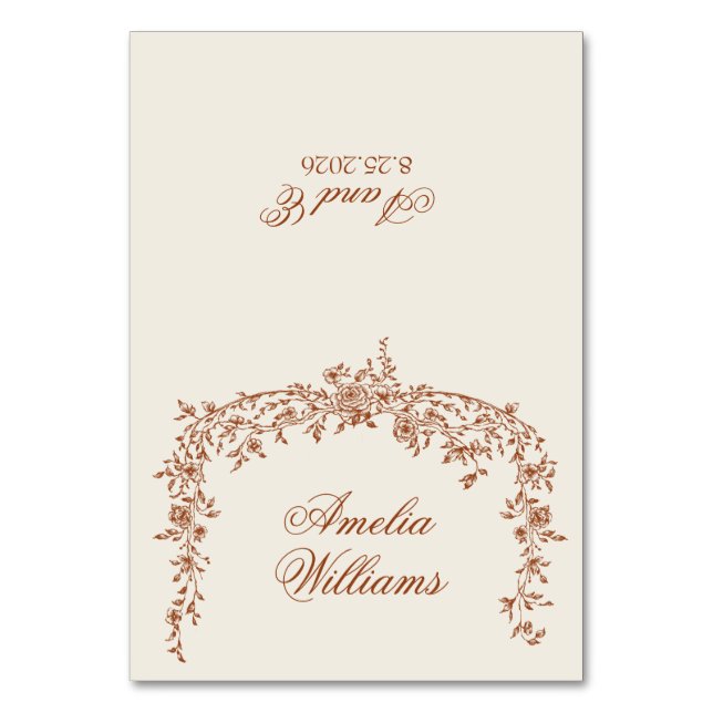 Numeração De Mesa Floral Burnt Orange Beige Boho Terracotta Wedding (Frente)