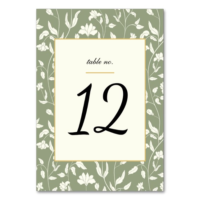 Numeração De Mesa Floral Cream e Sage Green Wedding (Frente)