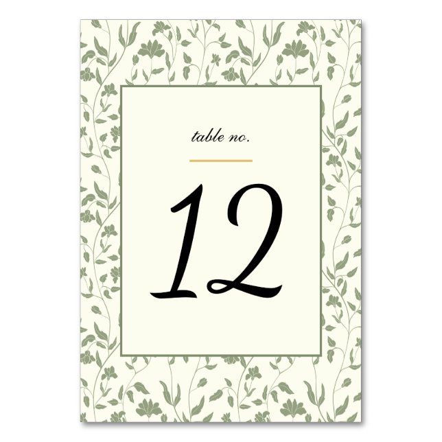 Numeração De Mesa Floral Cream e Sage Green Wedding (Frente)