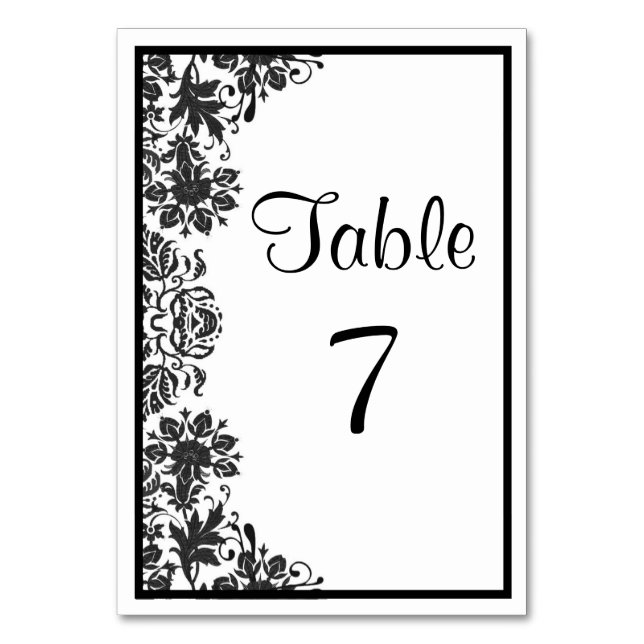 Numeração De Mesa Floral Damasco Preto e Branco | Casamento Personal (Frente)