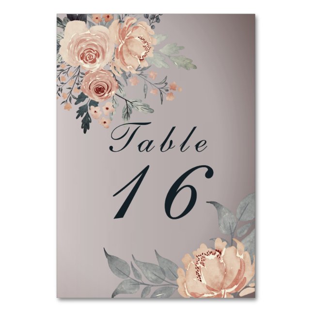 Numeração De Mesa Floral de Aquarela Romântica Elegante Silver Rosa (Frente)
