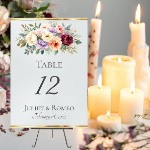 Numeração De Mesa Floral de Primavera & Fita - Branco Pérola