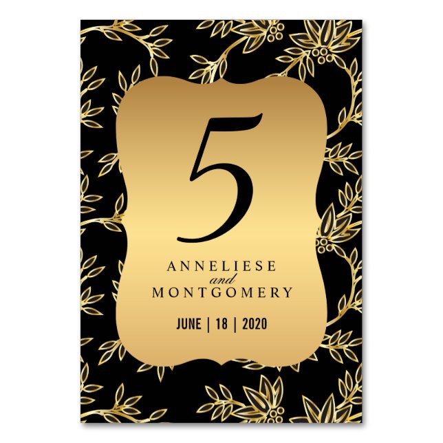 Numeração De Mesa Floral Dourado Victoriano Moderno (Frente)