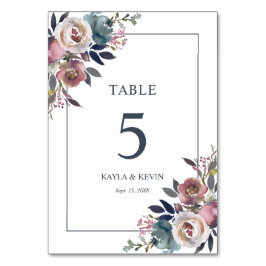 Numeração De Mesa Floral Dusty Rosa Mauve Marinho Casamento Azul