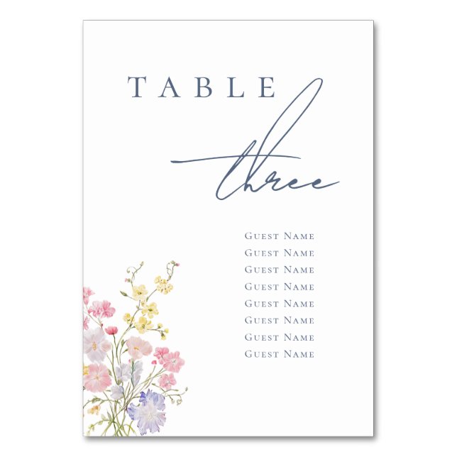Numeração De Mesa Floral Elegant Dusty Blue Script Wedding (Frente)