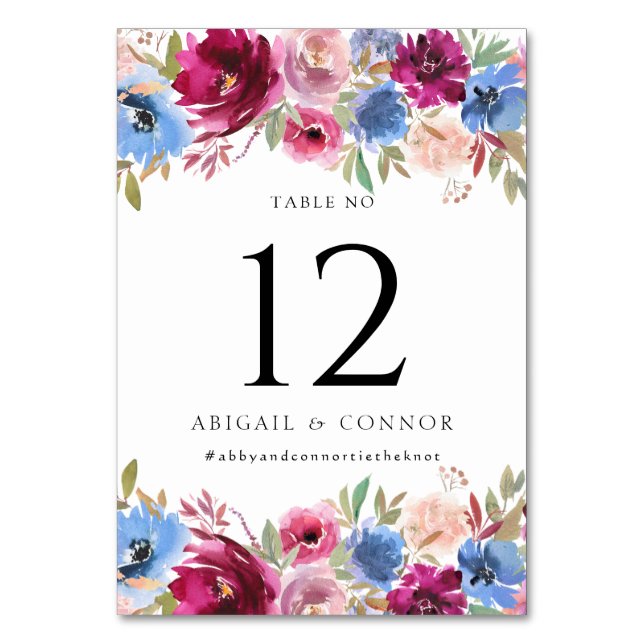Numeração De Mesa Floral Elegante Azul-Dusty-Blush (Frente)